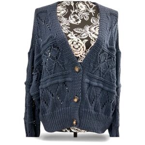 JS71 Pacific Navy Open-Knit Button Sweater – Size M/L